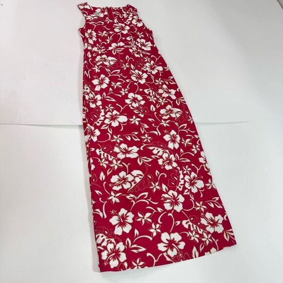Hilo Hattie Maxi Dress Womens 10 Red Floral Hibiscus Aloha Hawaiian Sleeveless - Picture 1 of 9